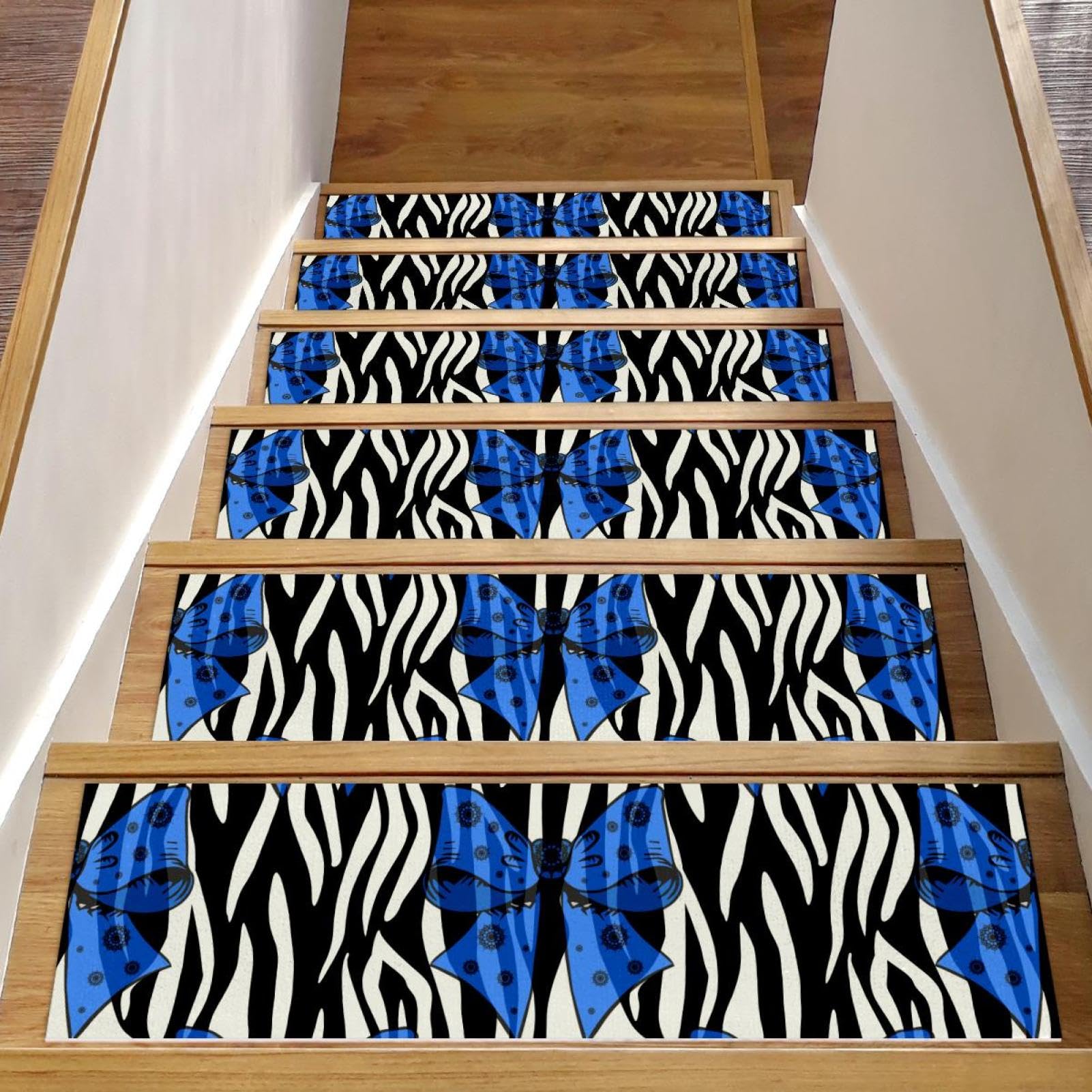 Alfombras antideslizantes para escaleras de madera con diseño de cebras de 8x30 pulgadas