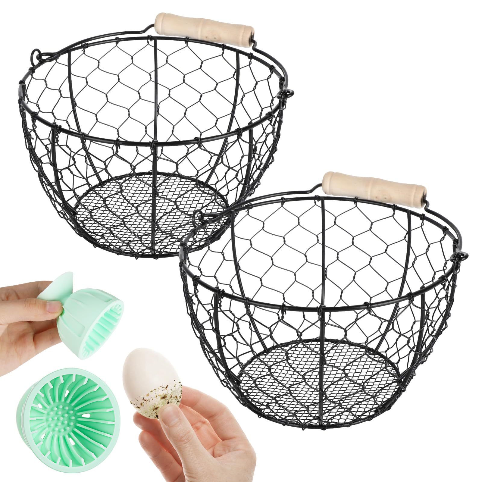 Photo 1 of 2 Pcs Egg Basket With Handle,Wire Egg Basket for Gathering Fresh Eggs, Round Egg Collecting Basket for Farm,Vintage Style Chicken and Duck Eggs Basket Egg Countertop Storage Container Holder ?