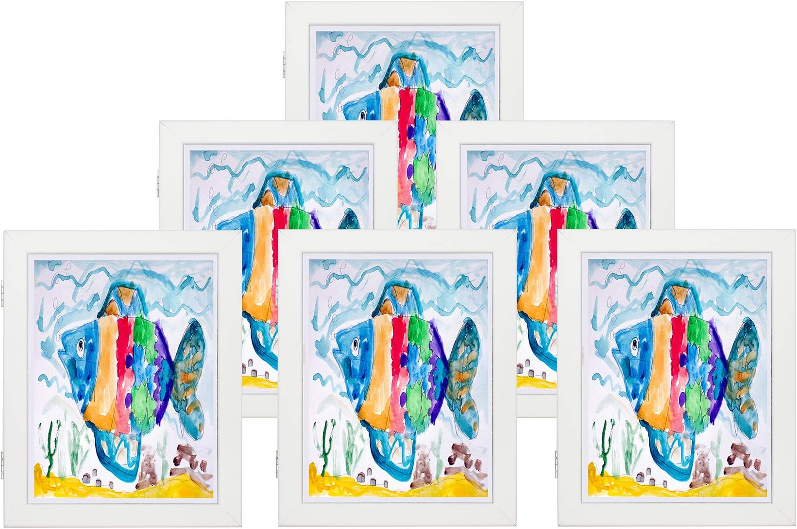 Golden State Art, Kids Art Frames Front Opening Holds 50 Pack, Kids Artwork Frames Changeable 8.5X11, White Storage Frame Display for Kid Artworks, Children Art Projects/Drawing, 3D Picture, 6 Pack