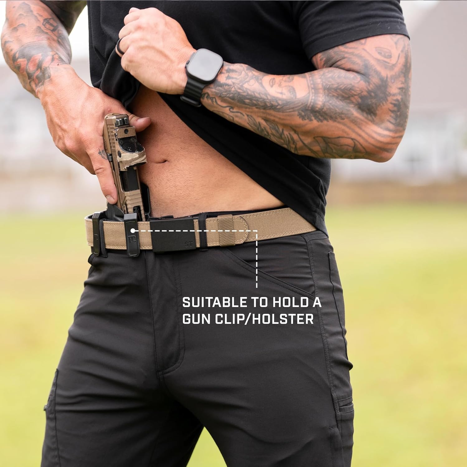 Savage Tacticians EDC Ratchet Belt for Men - Tactical 1.5" Nylon Gun Belt - Matte Black Strap for Concealed Carry