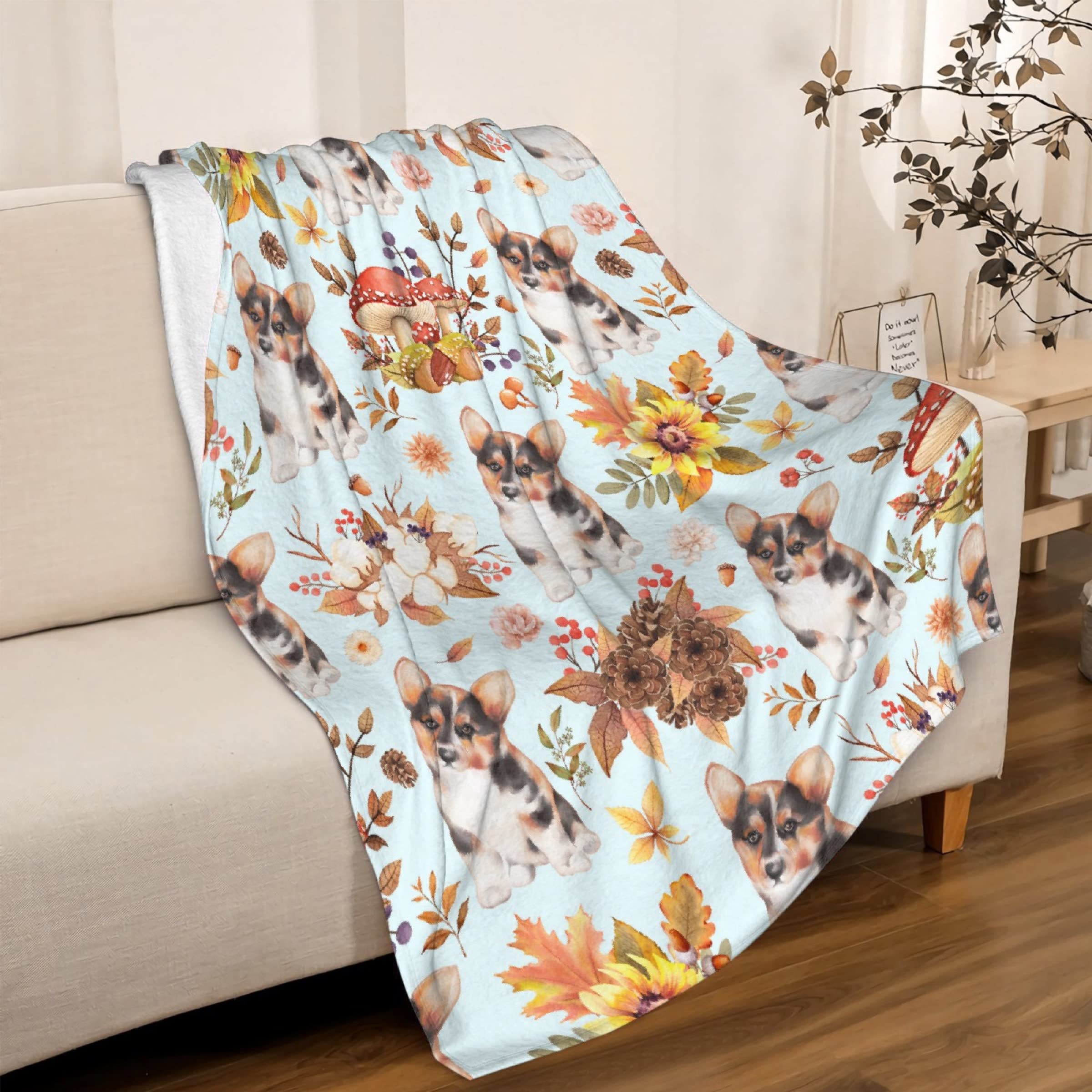 Fall Dog Flannel Blanket Super Soft Lightweight Blankets Throw, Decorative Gift for Kids, Adult, Suitable for Couch, Sofa, Bed, Camping, Travel All Seasons 90