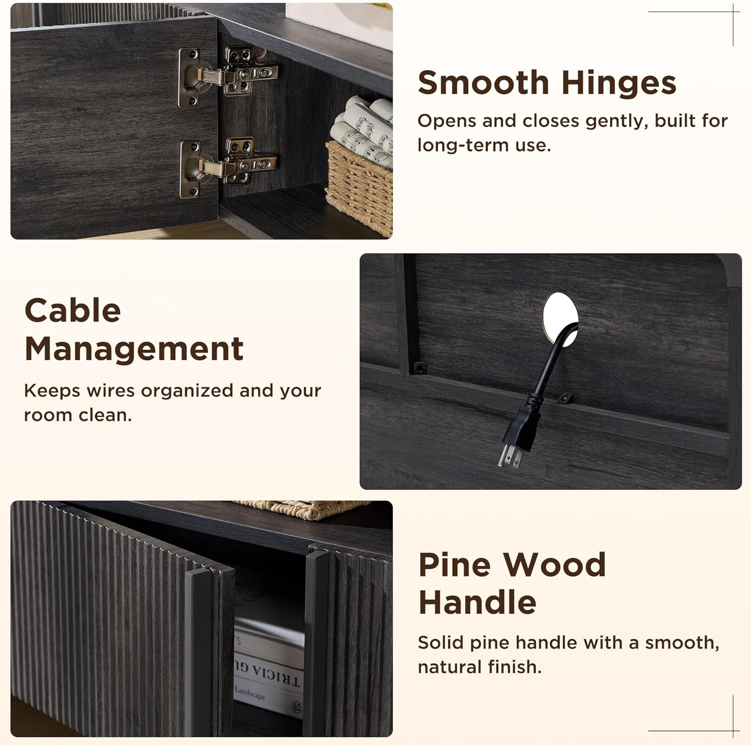 70 Inch TV Stand with Vertical Textured Doors, Media Storage Cabinet for TVs up to 80”, Modern Wood Television Stand for Living Room, Dark Grey