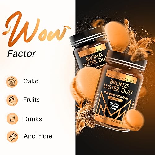 Miniatura 6 de MONÉGASQUE Polvo de bronce brillante con purpurina comestible para bebidas y postres, 0.53oz, polvo de bronce comestible para pasteles y bebidas