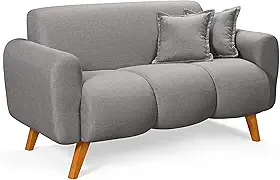 Namoradeira Dallas Confortavel Moderna Em Linho Pes em Madeira (CINZA)