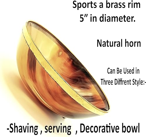 Miniatura 3 de Tazón decorativo para afeitar, servir y cuenco decorativo con borde de latón, hecho a mano con cuerno de yak natural, cuenco para servir, cuenco