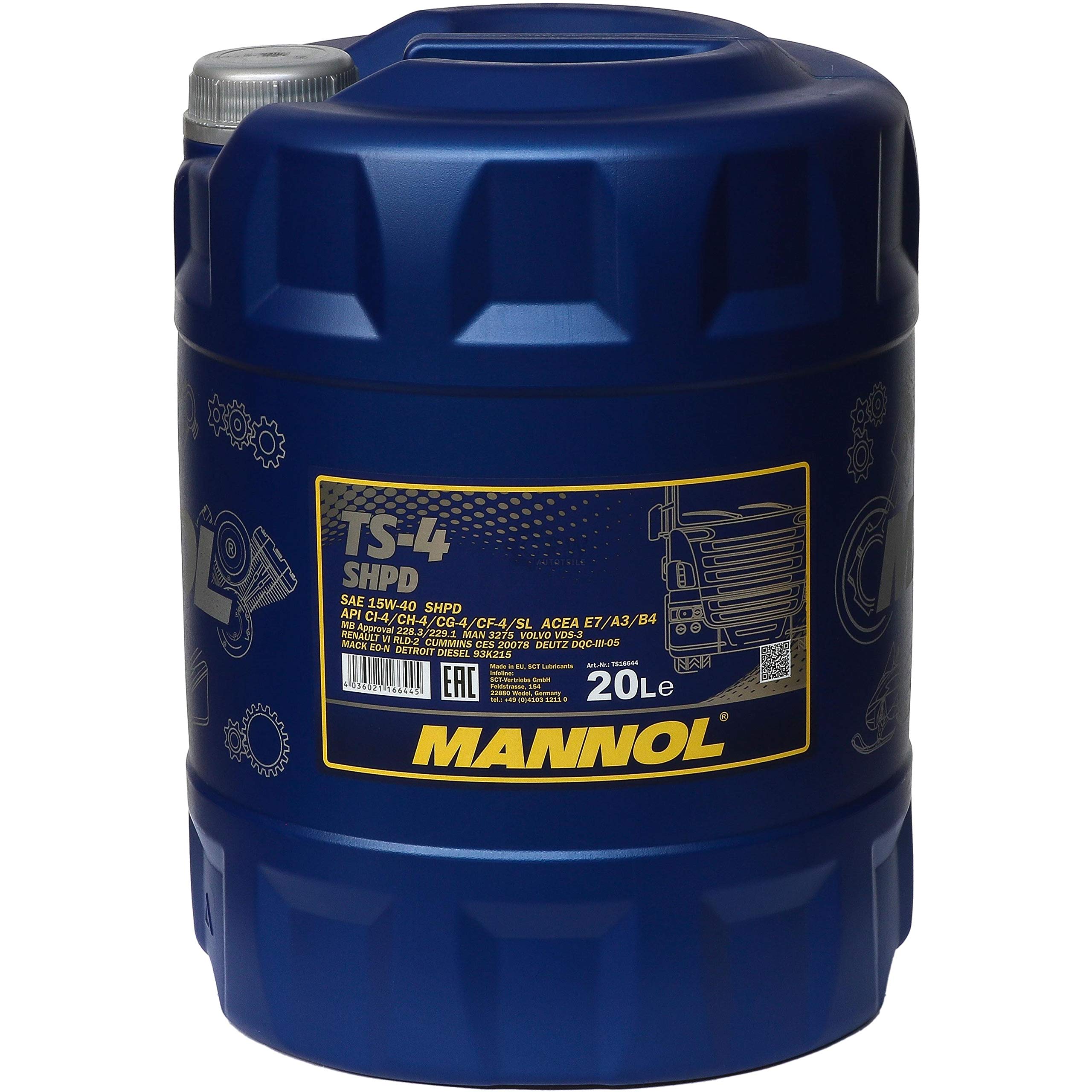 MANNOL TS-4 SHPD 15W-40 Huile moteur API pour camion avec robinet de vidange 20 l