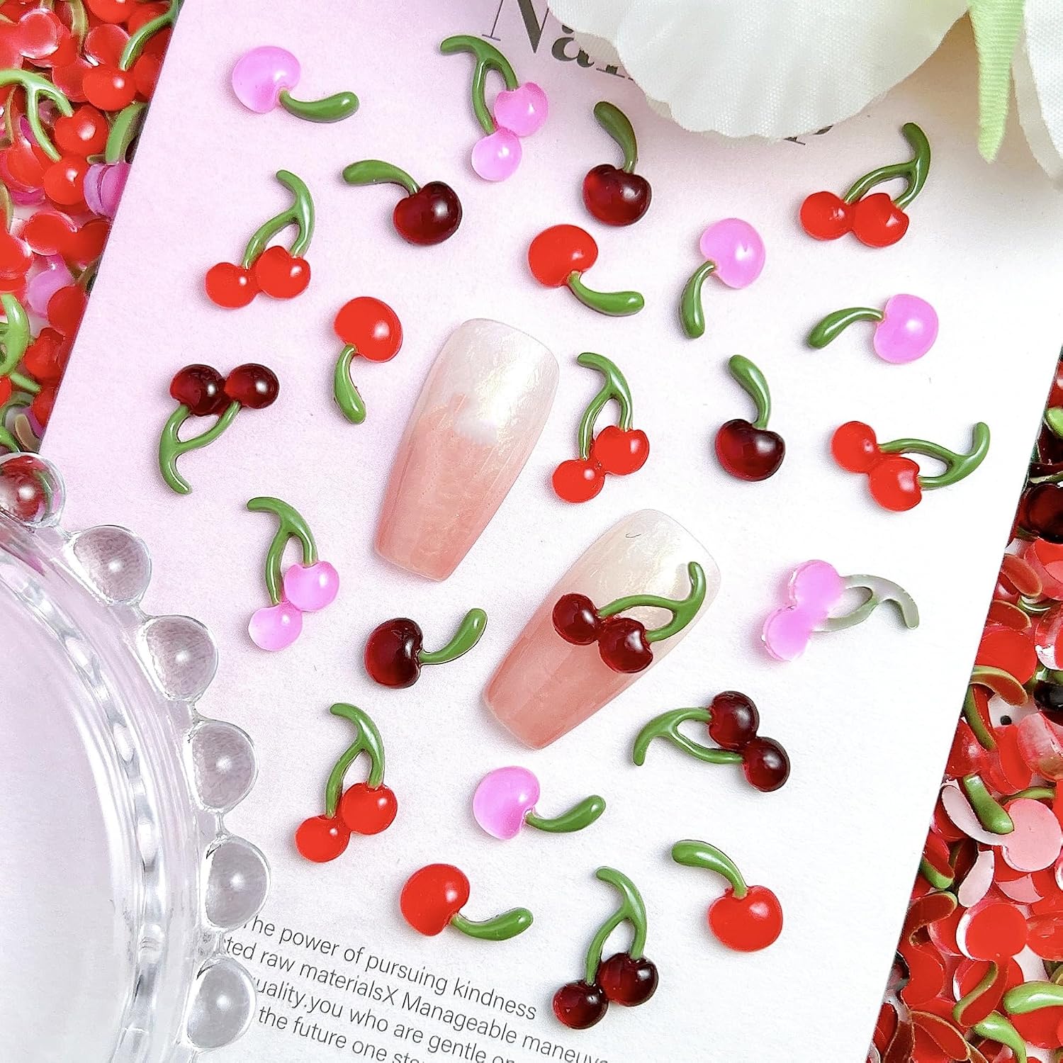 120PCS Cherries Nail Charms 3D Cherry Nail Rhinestones Nail Gems Summer Fruit Nail Accessories 3D Resin Nails Supplies Colorful Cherry Nail Diamonds Y2K Nail Jewels for Women Acrylic Nail Supplies
