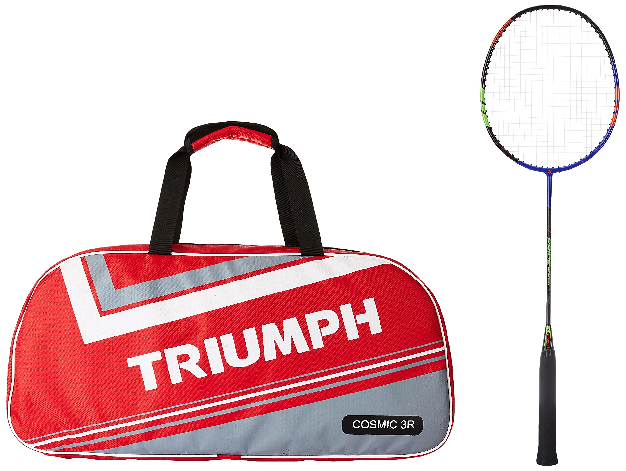 Triumph Pride Graphite Hotmelt Light Weight Strung Badminton Racket with Cosmic-3R Single Compartment Badminton Bag Red/Grey-image-6