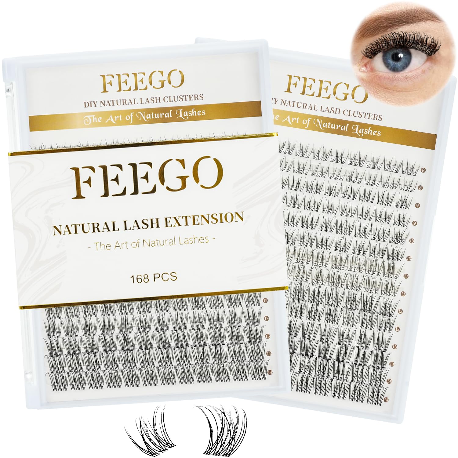 FEEGO Natural Lash Extension Kit 168Pcs Lash Clusters Kit Wispy Eyelash Extensions Individual Lashes Extensions with Bond and Seal Lash Glue and