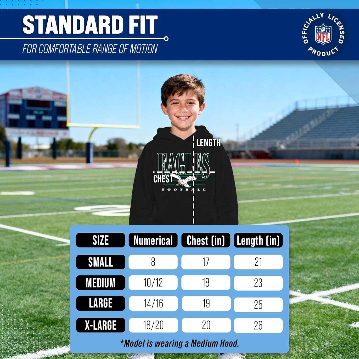 Team Fan Apparel NFL Youth Overtime Blueprint Football Fleece Hooded Sweatshirt, For Boys and Girls, Pro Hoodie Pullover