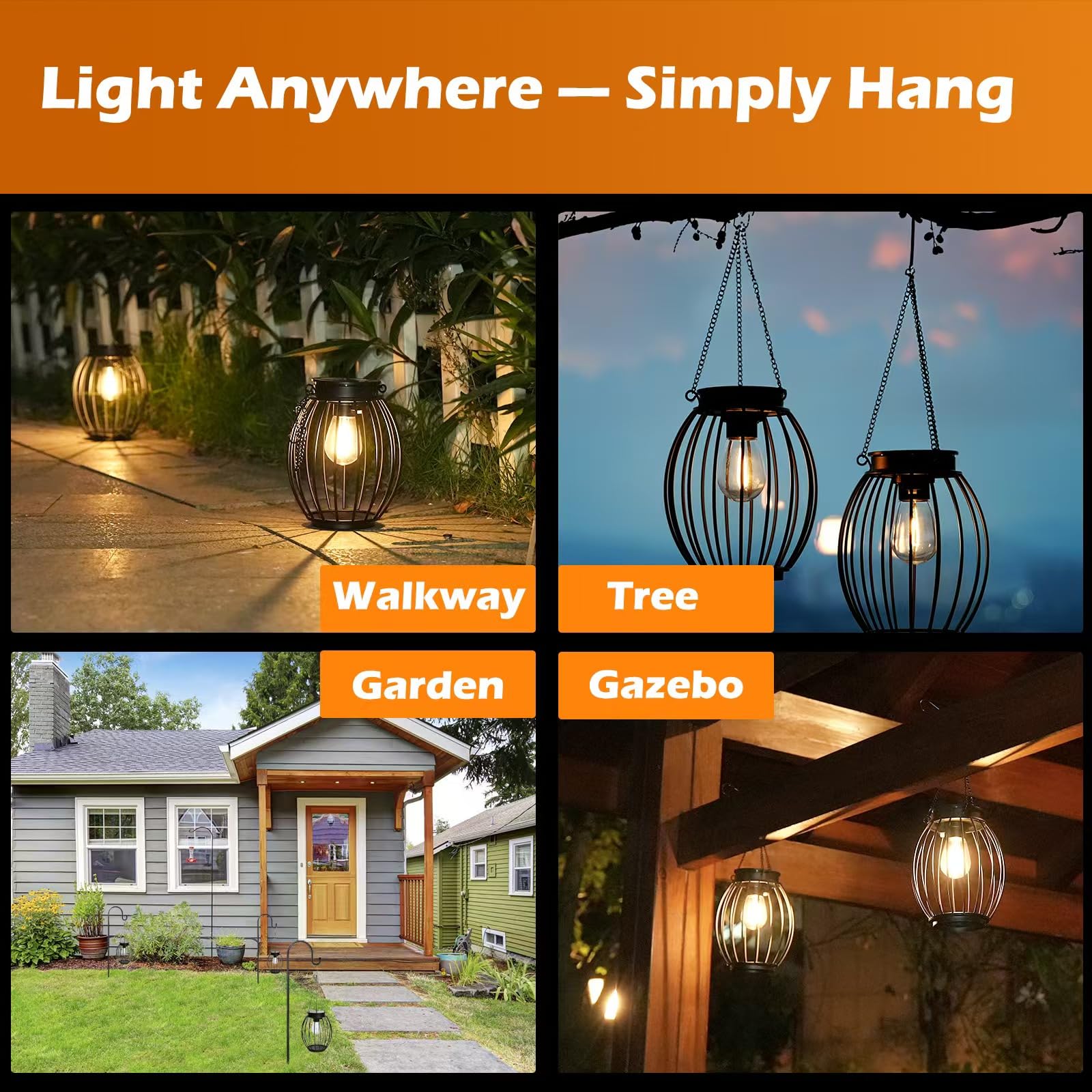 FREEPOWER 2 lanterne solari impermeabili, LED, illuminazione da giardino, lanterna sospesa/in piedi, metallo, luce bianca calda, grande, 18 cm