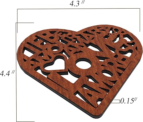 Miniatura 3 de Posavasos románticos con mensajes de amor multilingües, juego de madera en forma de corazón, ideal para el día de San Valentín y regalos de boda