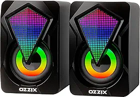 Caixa de Som 6W RMS Gamer RGB Som Forte Alto Falantes Caixinha Iluminação Led PC Notebook Escritório Computador Preto GC500 Ozzix