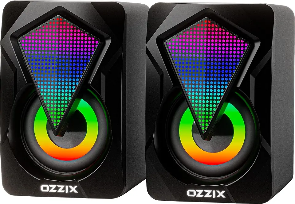 Caixa de Som 6W RMS Gamer RGB Som Forte Alto Falantes Caixinha Iluminação Led PC Notebook Escritório Computador Preto GC500 Ozzix