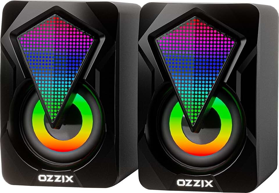 Caixa de Som 6W RMS Gamer RGB Som Forte Alto Falantes Caixinha Iluminação Led PC Notebook Escritório Computador Preto GC500 Ozzix