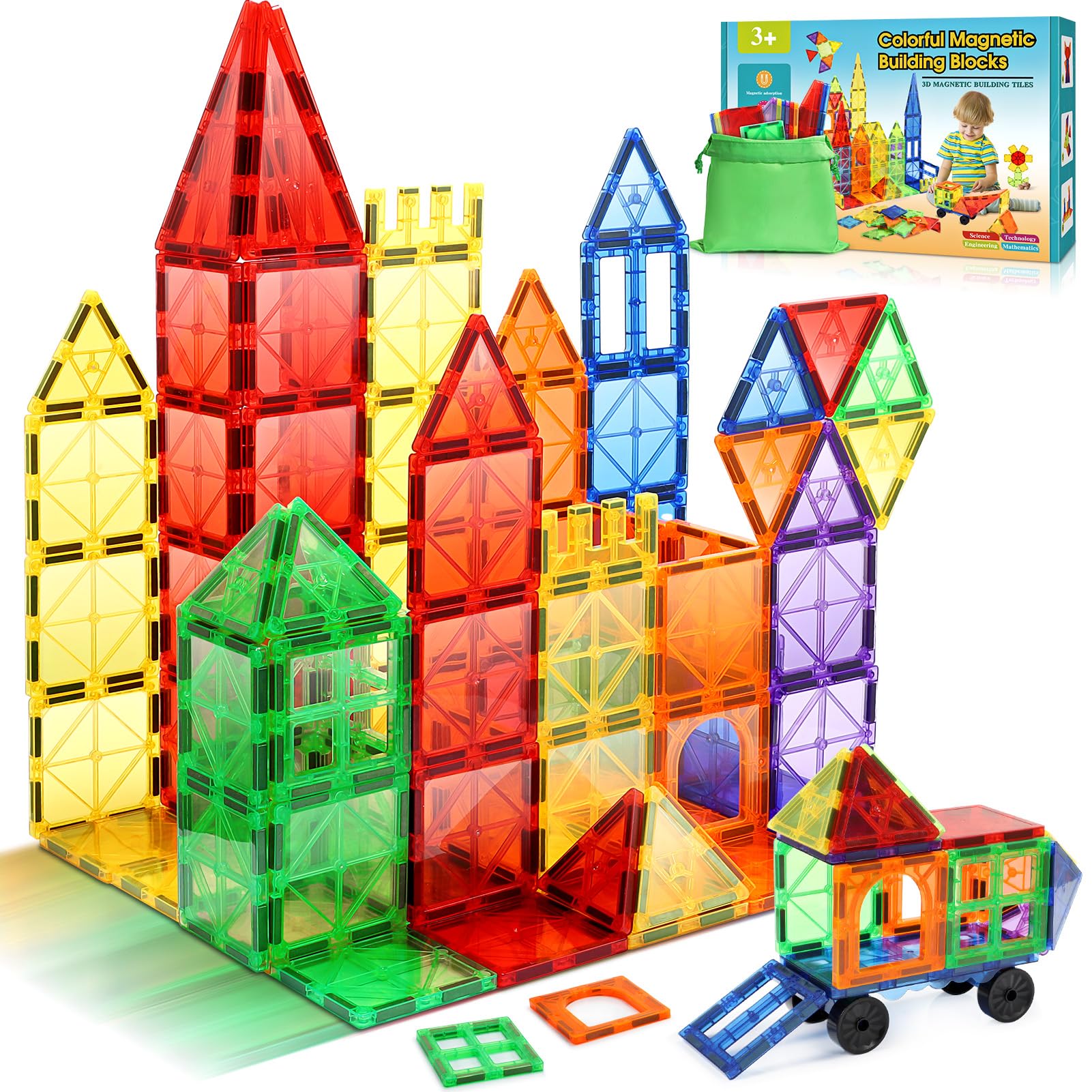 Wootoyz Toys for 2 3 4 5 6 Year Old Boys Girls, Magnetic Tiles Road 2-6 Year Old Boy Girls Gifts Magnetic Building Blocks Kids Toys Age 2-6 Construction Toys