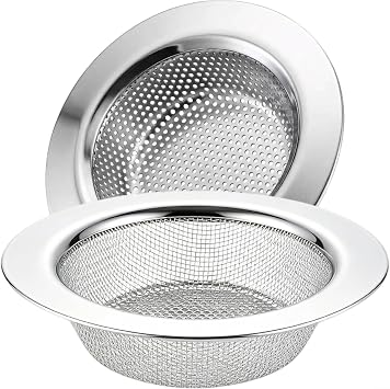 LASSHSWA 2 Pcs Kitchen Sink Strainer Stainless Steel, Mesh and Punching, Kitchen Sink Drain Strainer, Sink Strainers with Large Wide Rim 4.5" Diameter for Kitchen Sinks