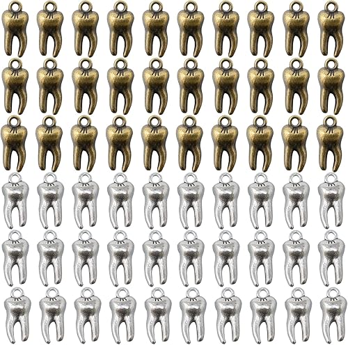 Honbay 60 dijes de dientes de aleación, dijes colgantes de dientes saludables para aretes, pulseras, collares, joyería (2 colores)