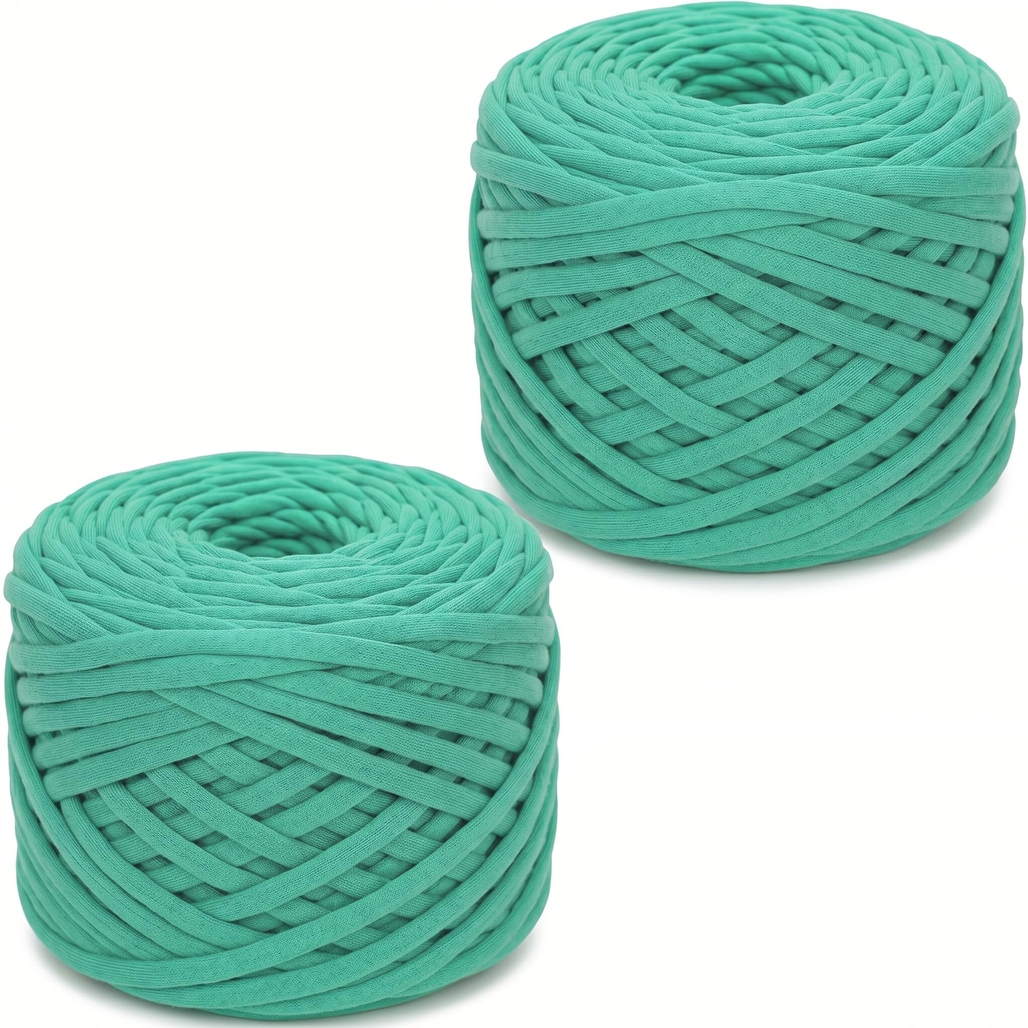 2×285g Pack T Shirt Yarn, Crochet Yarn Chunky Yarn for Hand Knitting, Fabric Strip Wool Yarn for Bags, Baskets, Blankets and DIY Home Decor, 285g Each Roll Chunky Wool (Green)