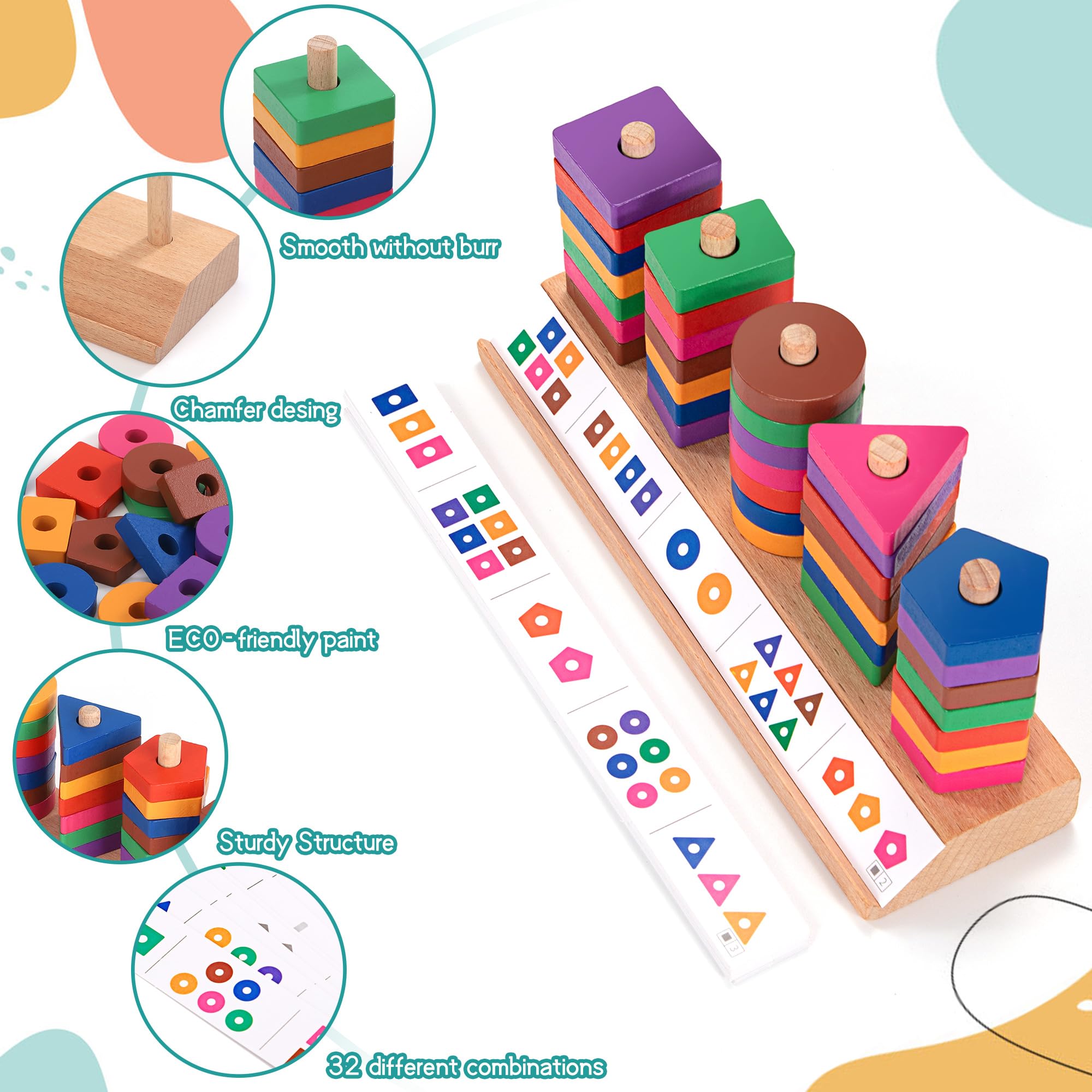 Jouet Montessori Formes à Trier En Bois - 5 Formes Géométriques - Puzzle éducatif 1-4 Ans