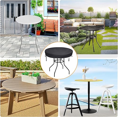 Miniatura 6 de TOHONFOO Cubierta de mesa redonda de altura de barra, impermeable, anti-UV, se adapta a mesas redondas al aire libre de hasta 30 a 32 pulgadas