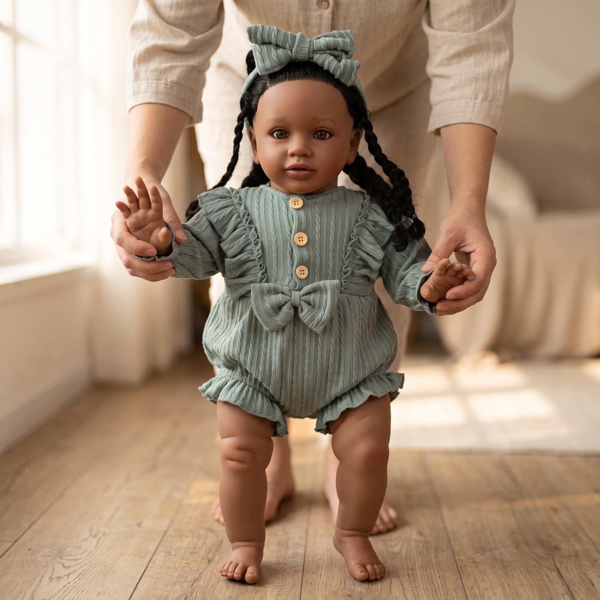 MineeQu- Muñeca Bebé Reborn Niña Grande Realista 66 cm Piel Oscura