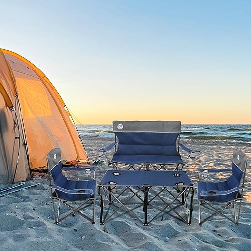 Miniatura 6 de Northroad Juego de 4 sillas plegables para campamento, juego de conversación plegable portátil con 1 sofá, 2 sillas individuales y 1 mesa para patio