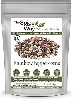 The Spice Way Rainbow Peppercorn Blend - (8 oz) A mix of fresh colored peppers with Whole Green Pepper, Whole Pink Pepper, Whole White Pepper…