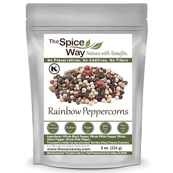 The Spice Way Rainbow Peppercorn Blend - 8 oz A mix of fresh colored peppers with Whole Green Pepper, Whole Pink Pepper, Whole White Pepper...