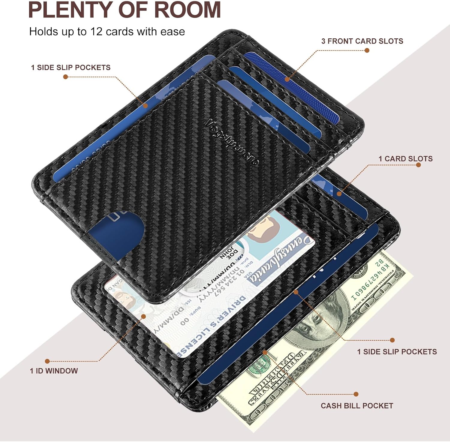 Front Pocket Thin Wallet for Men Women RFID Blocking Credit Card Holder Card Cases Slim Minimalist Wallet with Gift Box Carbon Fiber Black image 4