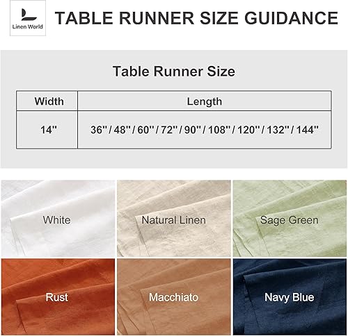 Miniatura 6 de Camino de mesa de lino de 14 x 90 pulgadas, 100% lino francés verde salvia para el día de San Valentín, primavera, Pascua, comedor, boda, fiesta,