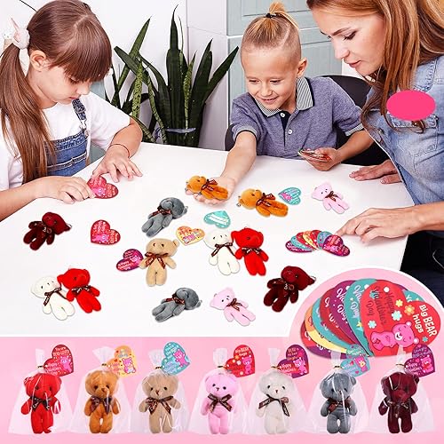 Miniatura 7 de 28 tarjetas de regalo para el día de San Valentín para niños con juguetes de peluche de oso, mini juguetes de peluche para suministros de fiesta de