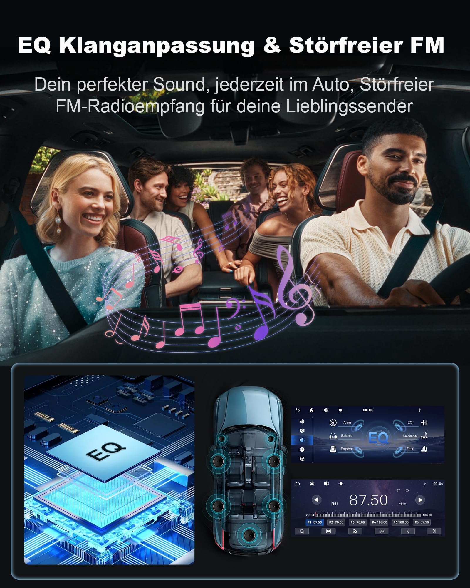 DAB/DAB+ 6,36 Zoll 1 DIN Autoradio mit Drahtlosem CarPlay & Android Auto, Schnellladung, Drahtloser Spiegel-Link, Voice Control, AHD Rückfahrkamera & Mikrofonunterstützung/DSP/SUB/AUX/AM/FM/RDS