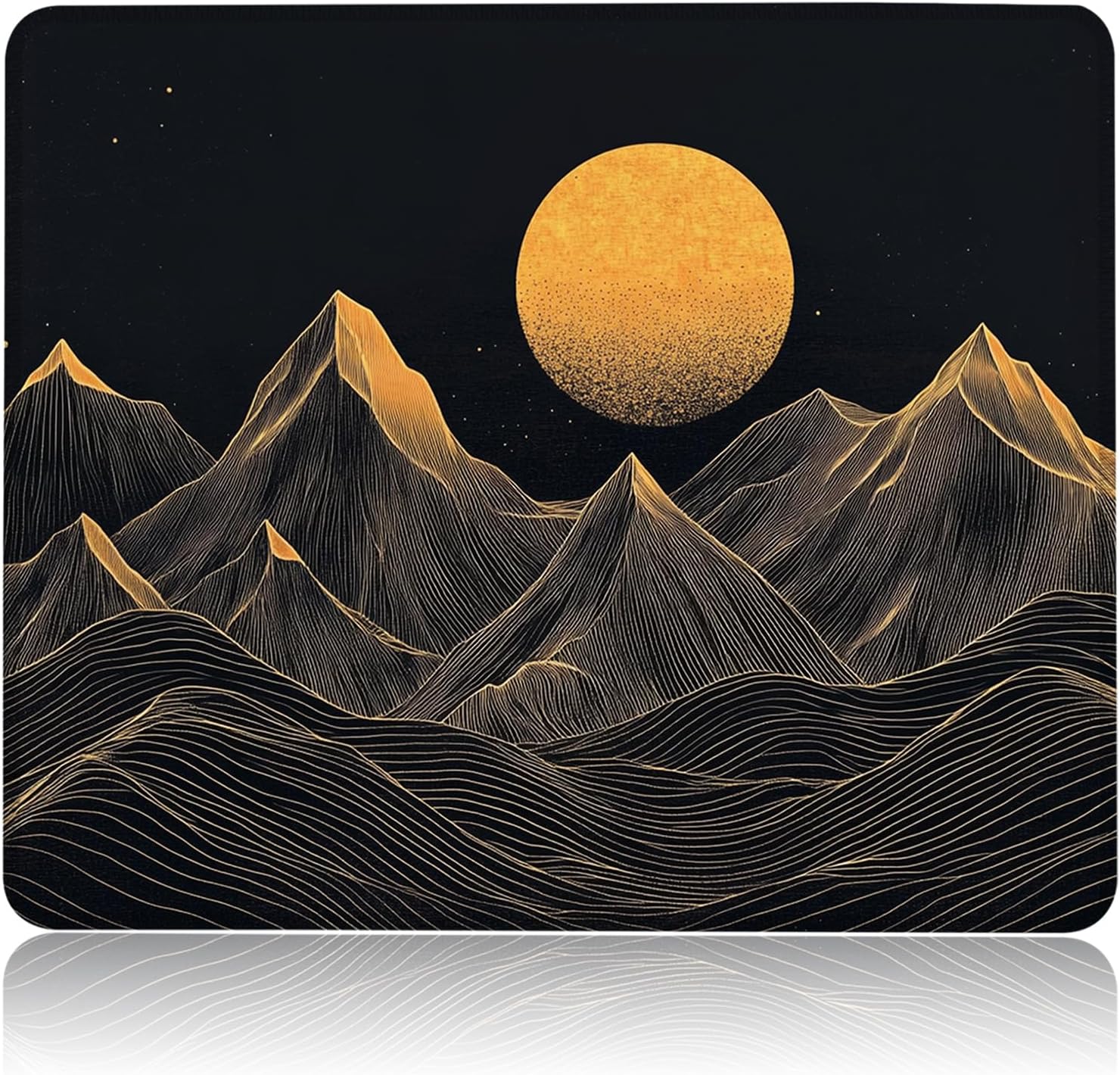 Square Mouse Pad Gold Line Art Mountains Mousepad Non Slip Rubber Base Mouse Pads with Stitched Edge for Computers Laptop Office Desk Accessories, 9.5x8 Inches