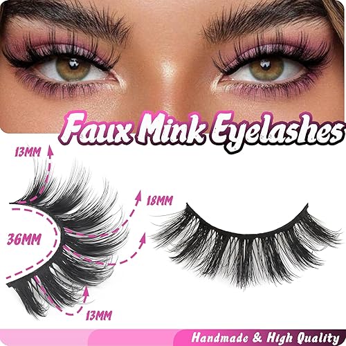 Miniatura 4 de Veleasha Pestañas postizas 3D de Mink sintético 3D de 18mm de largo, aspecto natural, pestañas postizas para maquillaje de ojos, paquete de 10 pares