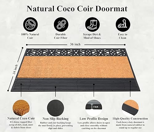 Miniatura 6 de A1HC - Tapete para puerta de fibra de coco natural y goma, 24 x 36 pulgadas, grueso, duradero, resistente, tapete de perfil delgado, fácil de