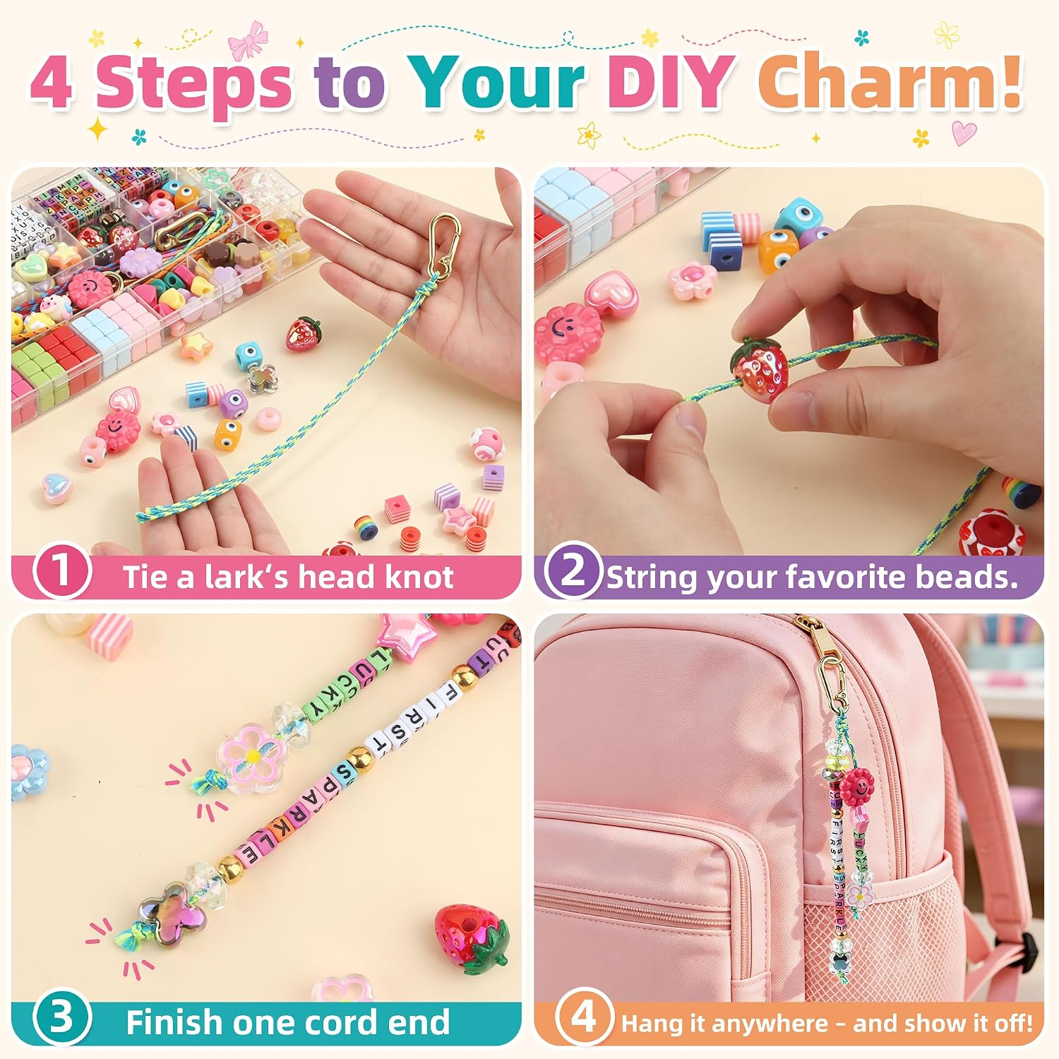 Joygineer Keychains Bag Charm Kit, Keychain Making Kit with Letter Beads