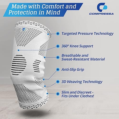 Miniatura 3 de Compressa - Rodillera de compresión para mujeres y hombres, tirantes para el dolor, soporte antideslizante prémium para dolor articular,