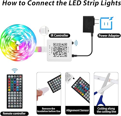Miniatura 4 de Luces LED de 100 pies para dormitorio, tira de luces LED RGB que cambian de color para interiores, tira de luz LED de sincronización de música con