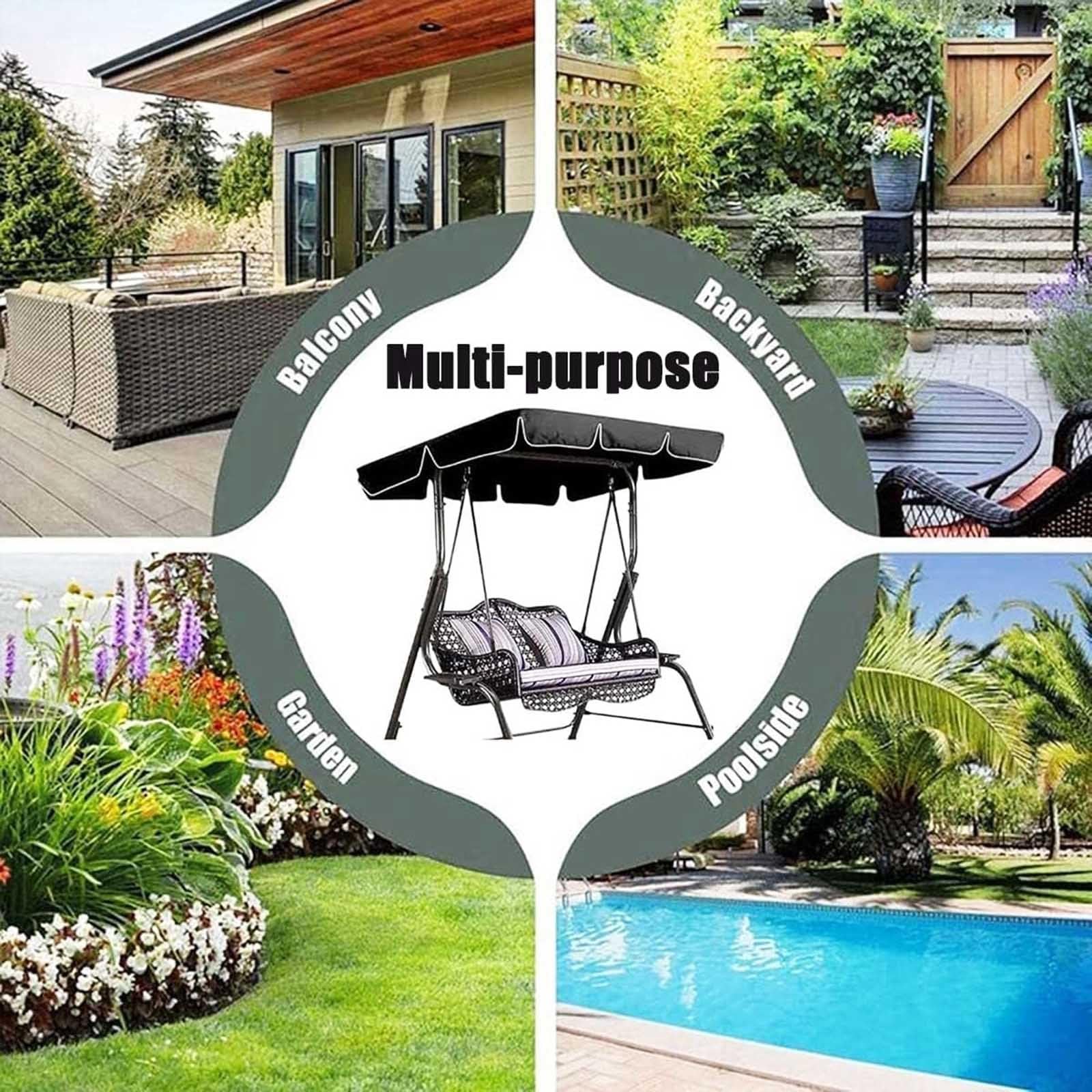 Copertura superiore di ricambio per dondolo da esterno, copertura per dondolo da patio, per 2/3 posti, impermeabile, ricambio per giardino, patio (grigio, 210 x 145 cm)