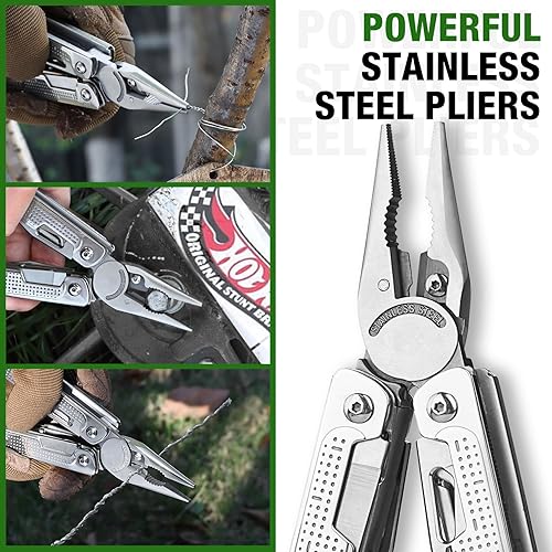 Miniatura 5 de SHALL Multiherramienta, alicates multiherramienta 18 en 1, cuchillo de bolsillo multiherramienta de acero inoxidable con broca de destornillador,