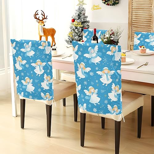 Miniatura 4 de Juego de 6 fundas decorativas para silla de comedor, diseño de ángel de nieve azul, para decoración del hogar, comedor, lavable, para dormitorio,