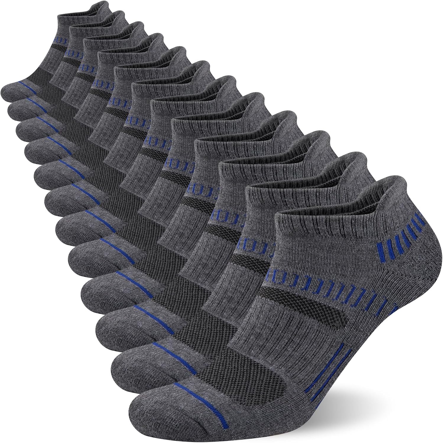 COOPLUS Mens Ankle Socks Athletic Cushioned Breathable Low Cut Tab With Arch Support - 6 Pairs