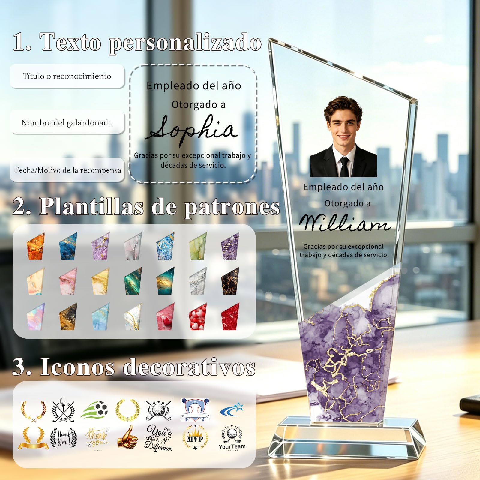 Trofeo Personalizado de Cristal K9 con Foto y Texto, Reconocimiento para Empresas