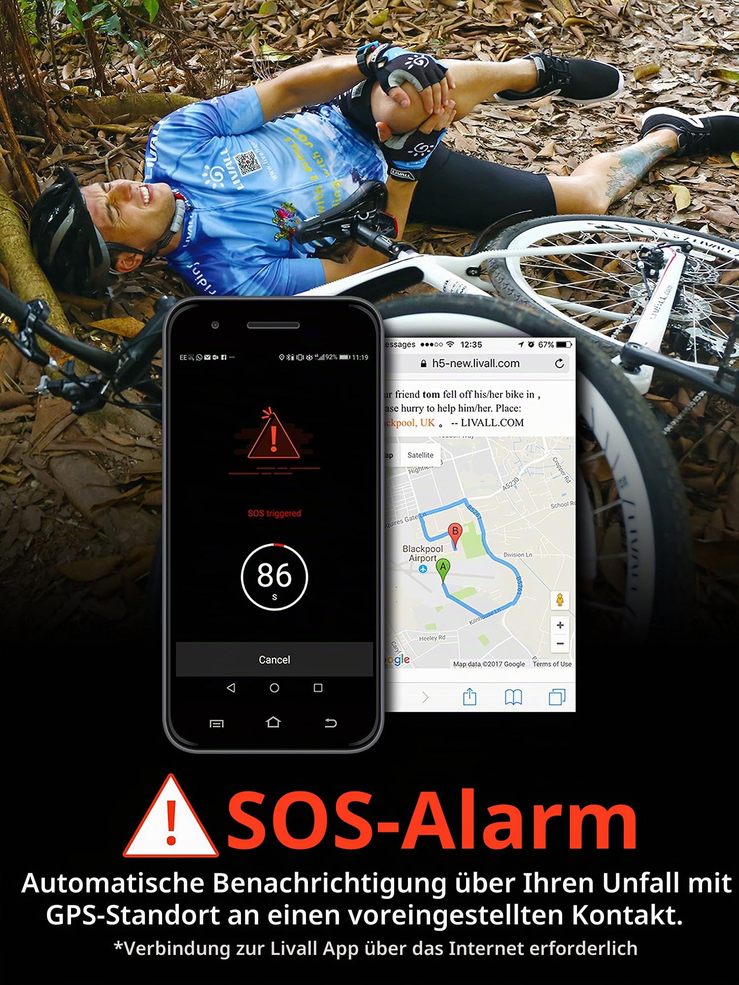 Livall MT1 - smarter Fahrradhelm mit SOS-Alarm- und LED-Licht-System sowie Multimedia Einheit
