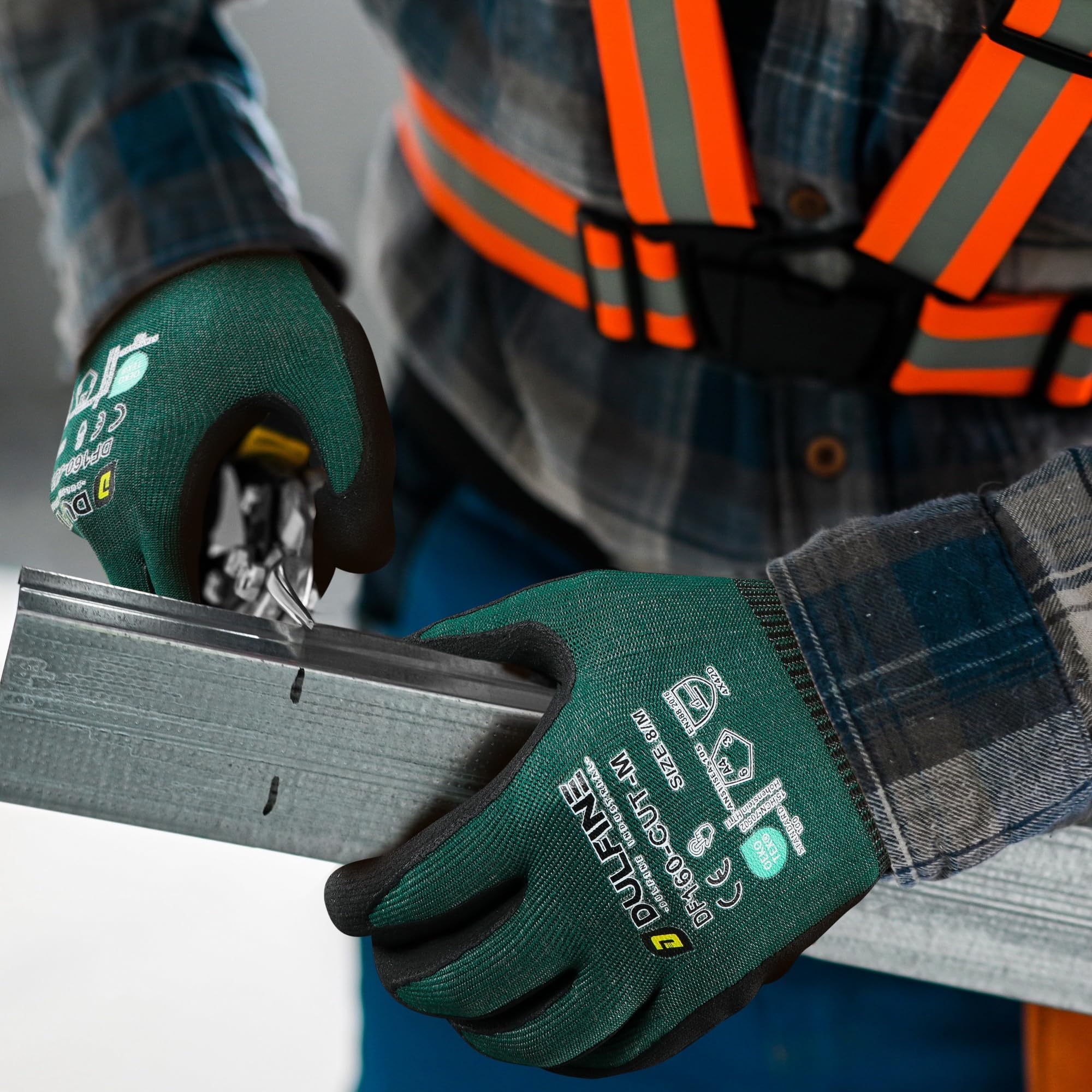DULFINE ANSI A4 - Guantes de trabajo resistentes a los cortes para hombre (6 pares de guantes de trabajo resistentes a los cortes de nitrilo para pantalla táctil, antideslizantes y duraderos para la