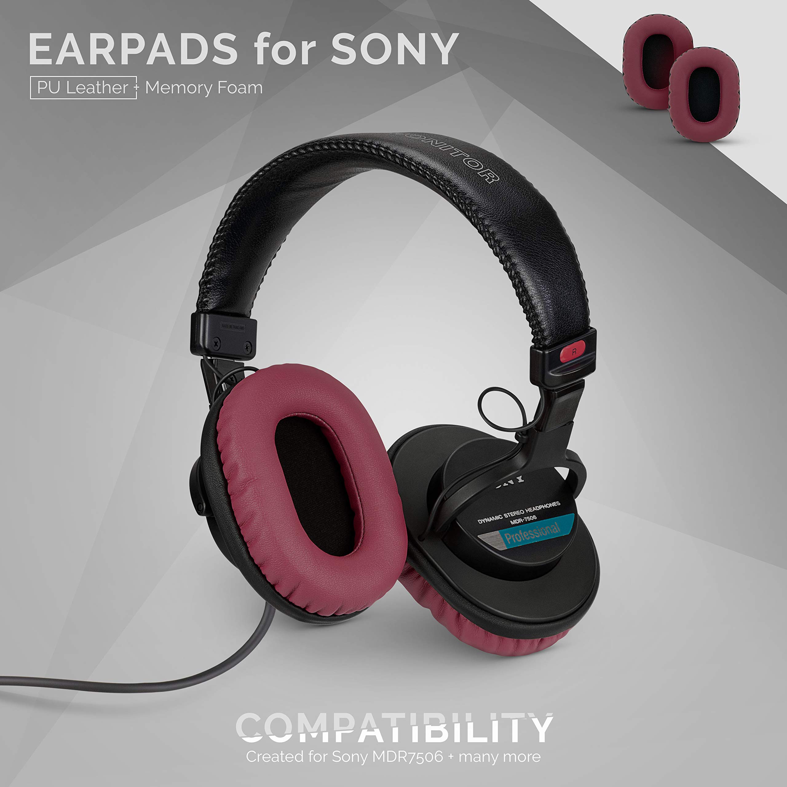 Brainwavz Coussinets de Rechange en Mousse à mémoire de Forme pour Sony MDR 7506, V6, CD900ST Rouge foncé
