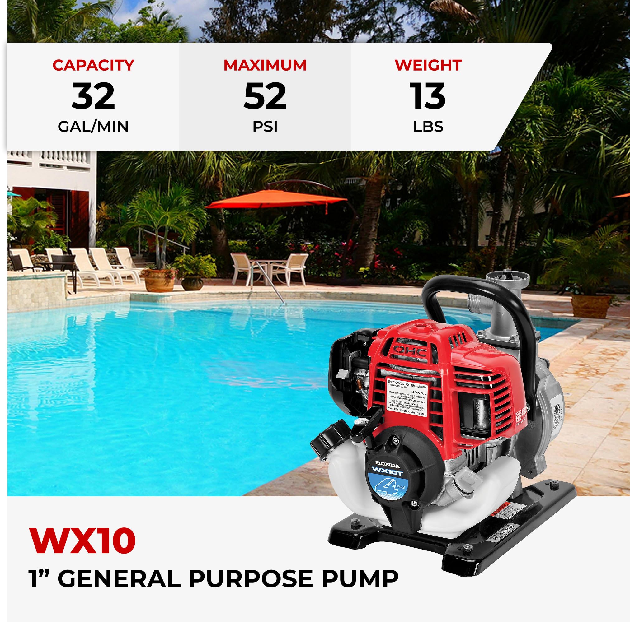 Amazon.com : Honda Power Equipment WX10 52 PSI 4-Stroke Commercial