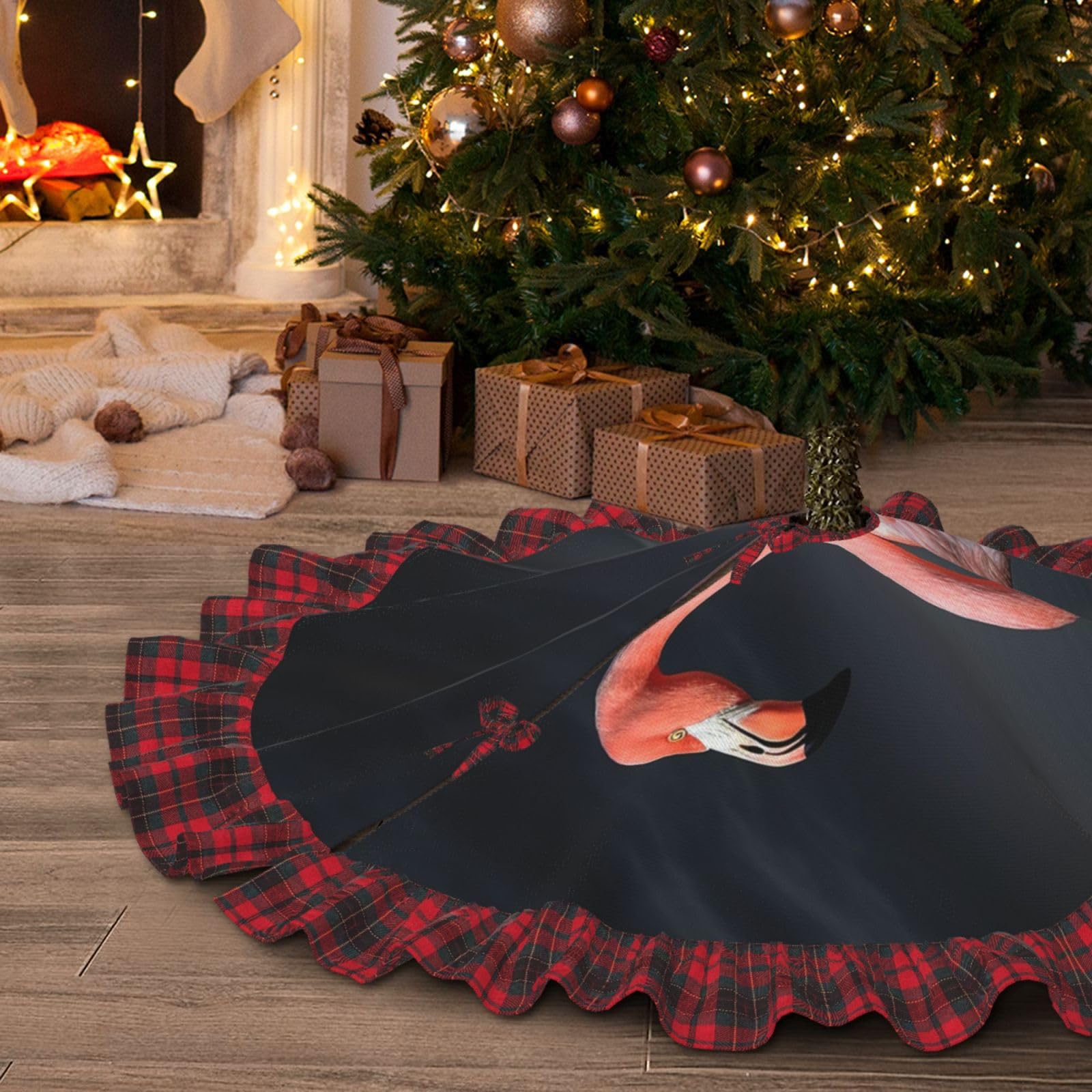 Jupe de sapin de Noël flamant rose 122 cm rustique pour décoration de fête