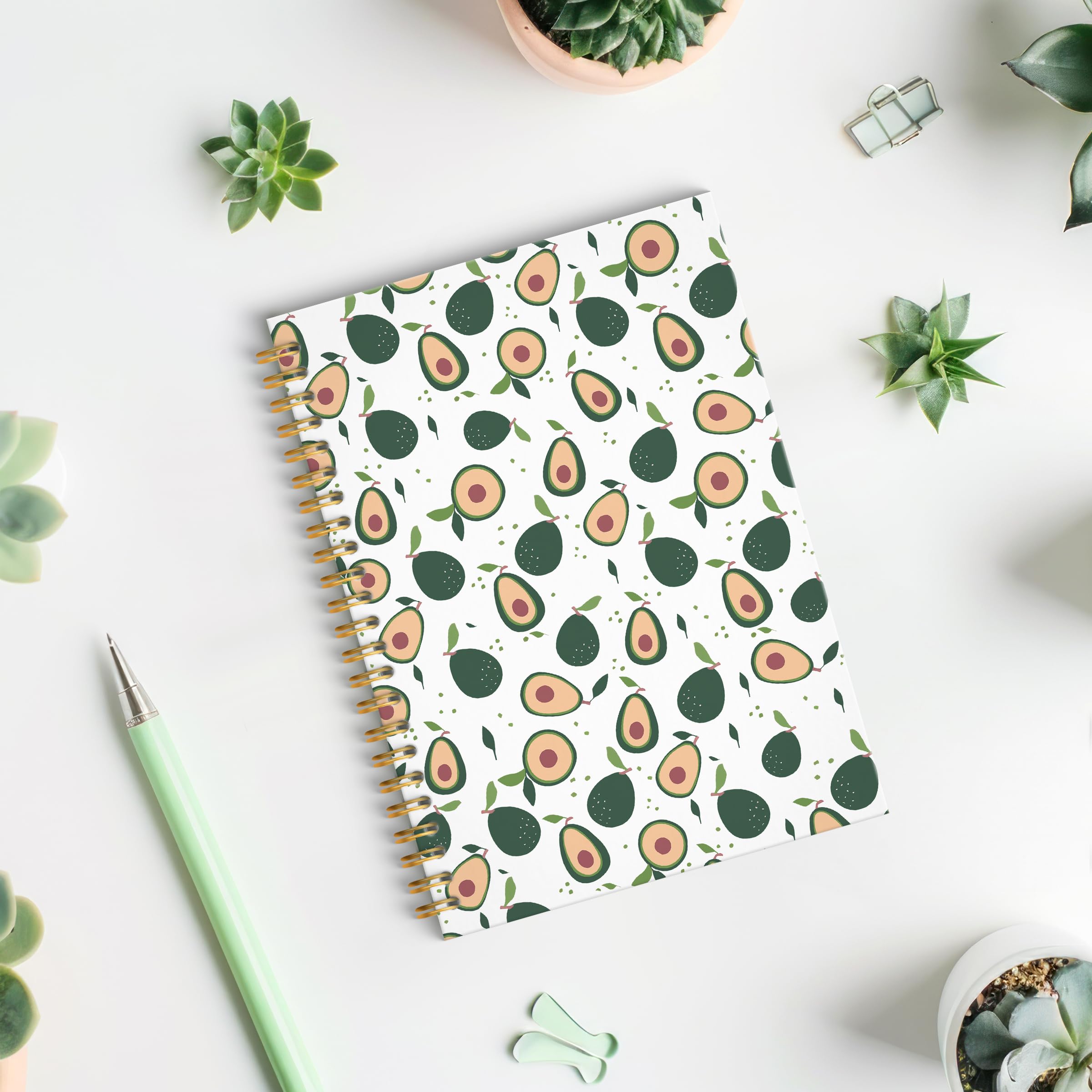 Avocado Fruit Spiral Notebook Journal, Avocado Gifts for Women, Fruit Lover Gifts, Cute Avocados Fruits Botanical Hardcover Notebook Journal, 5.5x8.3 Inch